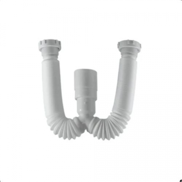 Sifão Sanfonado Duplo Universal Branco - Cód 3424 - 2 SAIDAS
